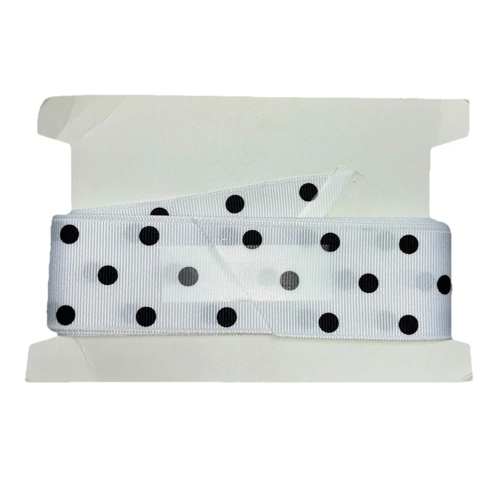 Lawrence Schiff Silk Mills Ribbon White Black Polka‎ Dot 1.5